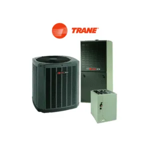 Trane 2 ton HVAC gas system with outdoor AC condenser and indoor air handler components.