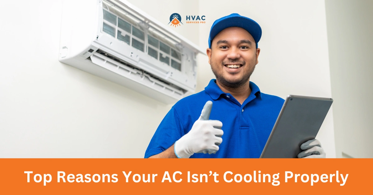 Infographic titled Top Reasons Your AC Isn’t Cooling Properly, listing common AC issues and solutions.