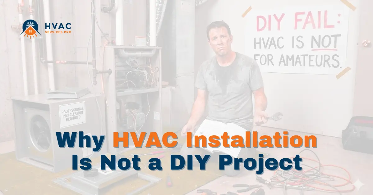 Person beside HVAC unit with tools showing why HVAC installation is not a DIY project and requires professional expertise