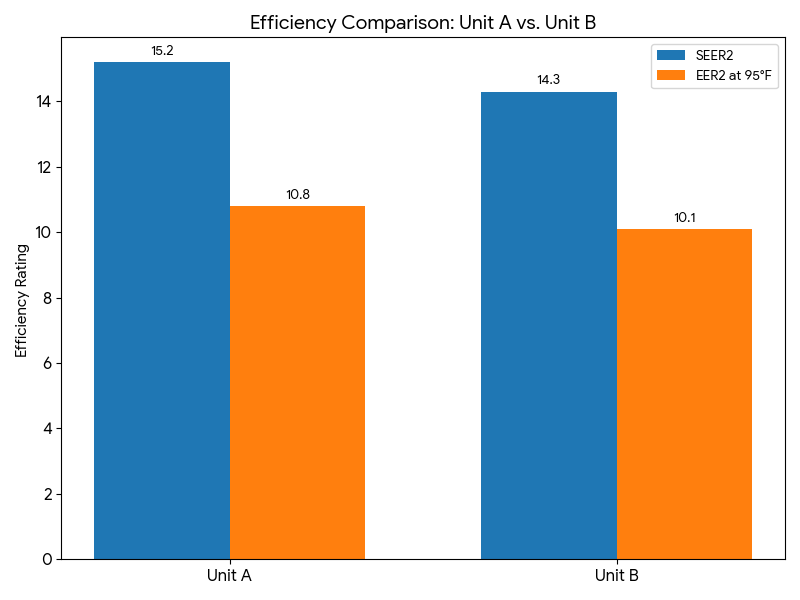 Bar graph comparing Unit A and B
